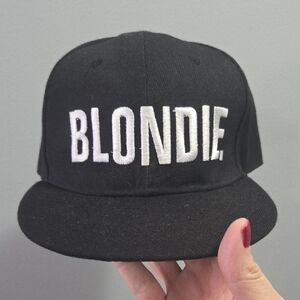 Black Snapback Hat with White 'BLONDIE' Embroidery
